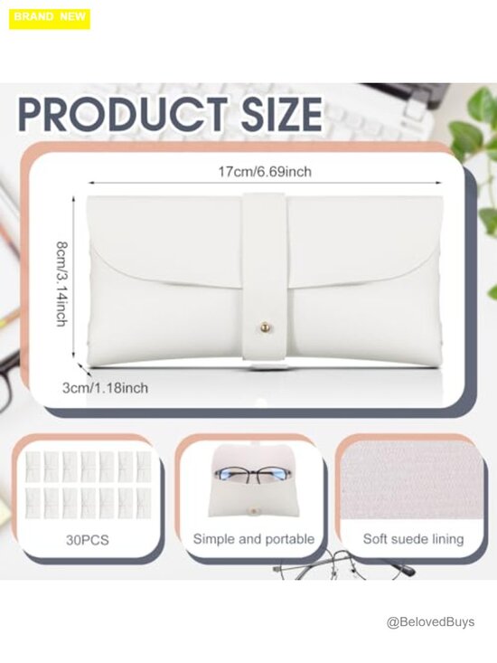 30 Pack Soft PU Leather Eyeglass Cases Studded Sunglasses Pouch